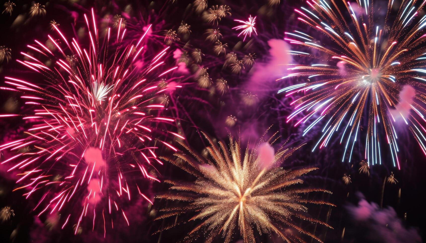 AI generated bright colored fireworks affixed on a dark background photo