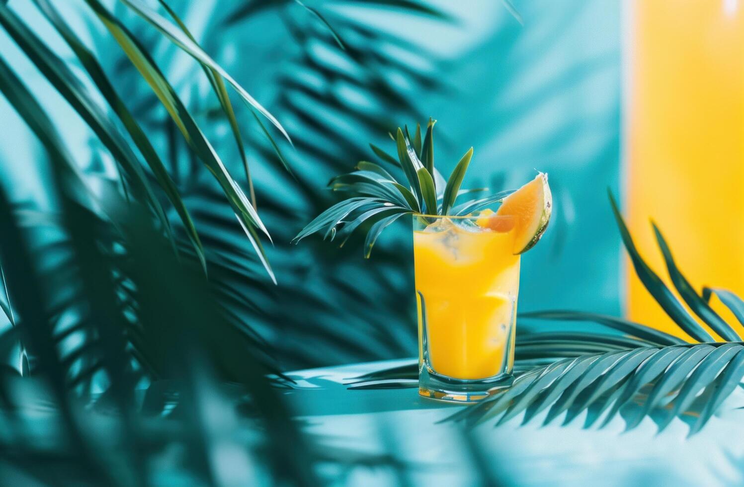 AI generated a glass of cocktail with pineapple wedges and coconut pieces photo