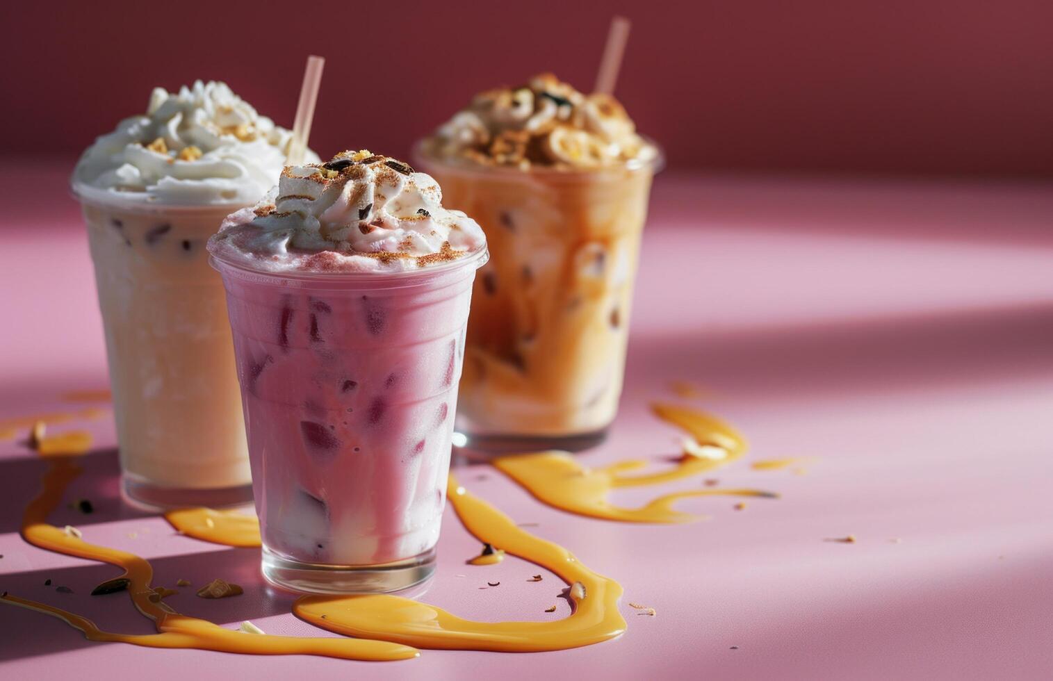 AI generated coffee drinks, smoothies, iced tea products and shakes photo