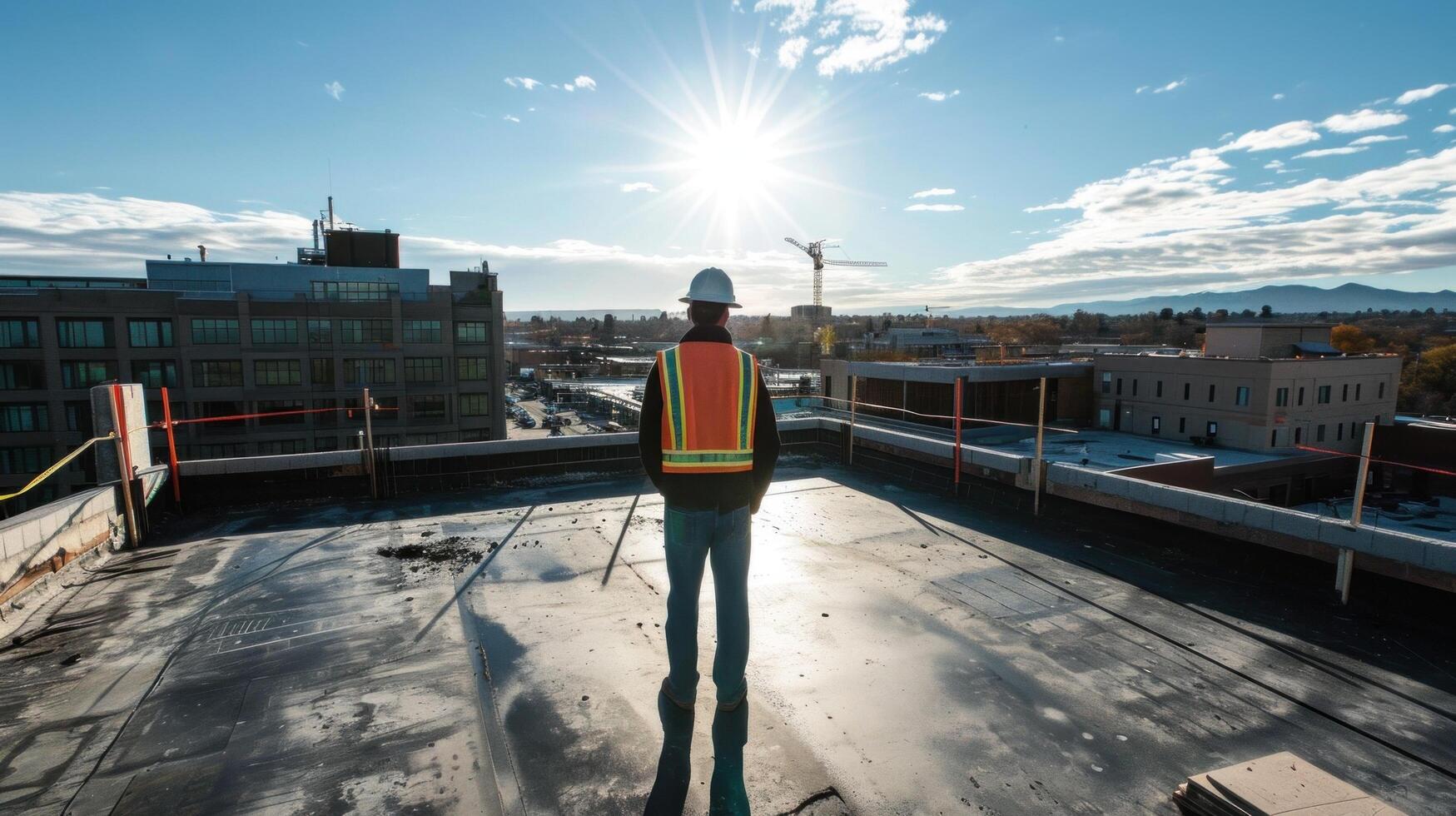 AI generated Scrutinizing Building Plans from Above With a sharp eye for detail photo