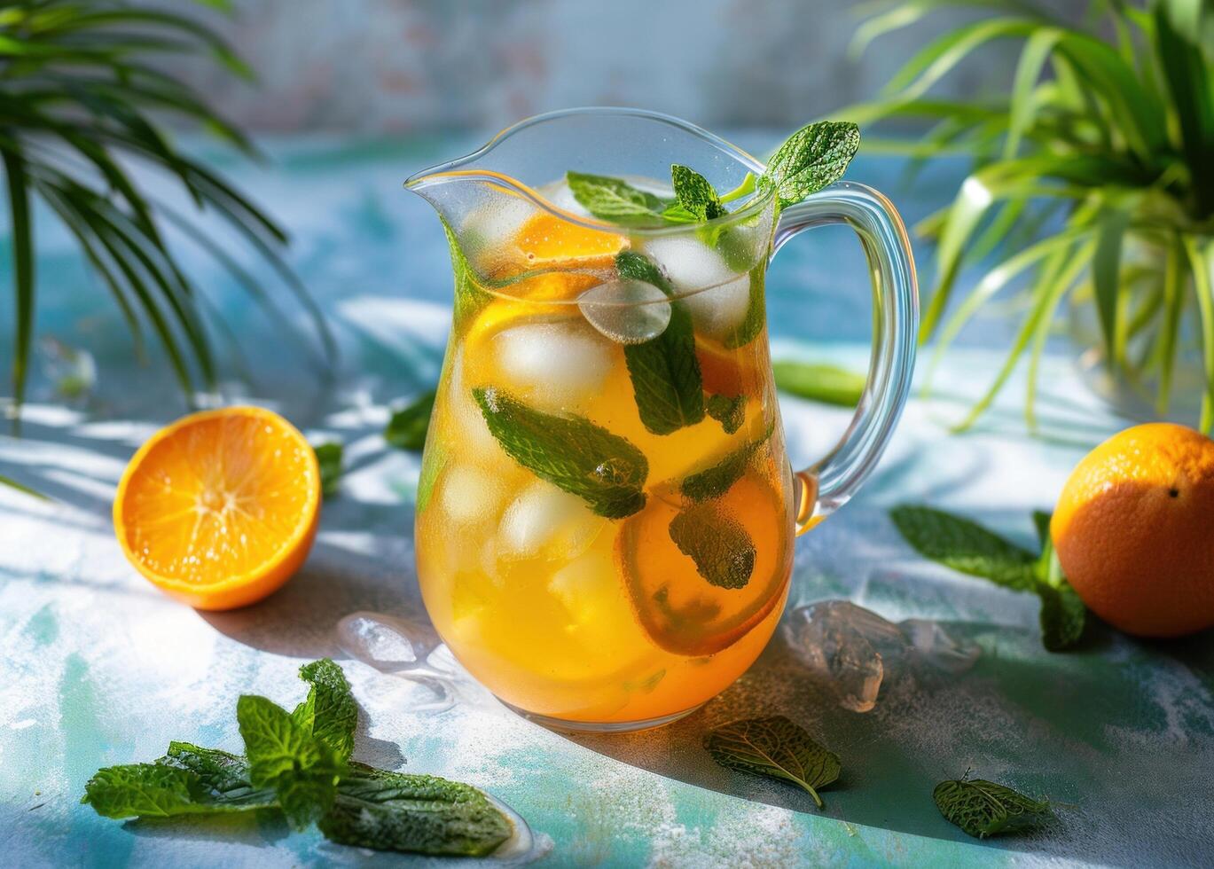 ai generado Mandarina limonada con menta en un lanzador foto