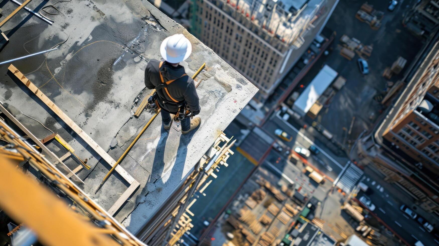 AI generated Scrutinizing Building Plans from Above With a sharp eye for detail photo