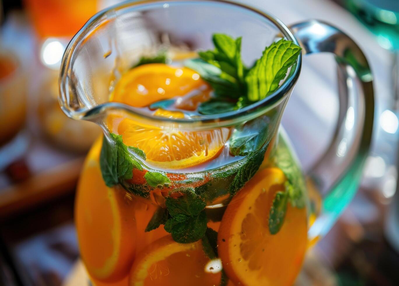 AI generated tangerine lemonade with mint in a pitcher photo