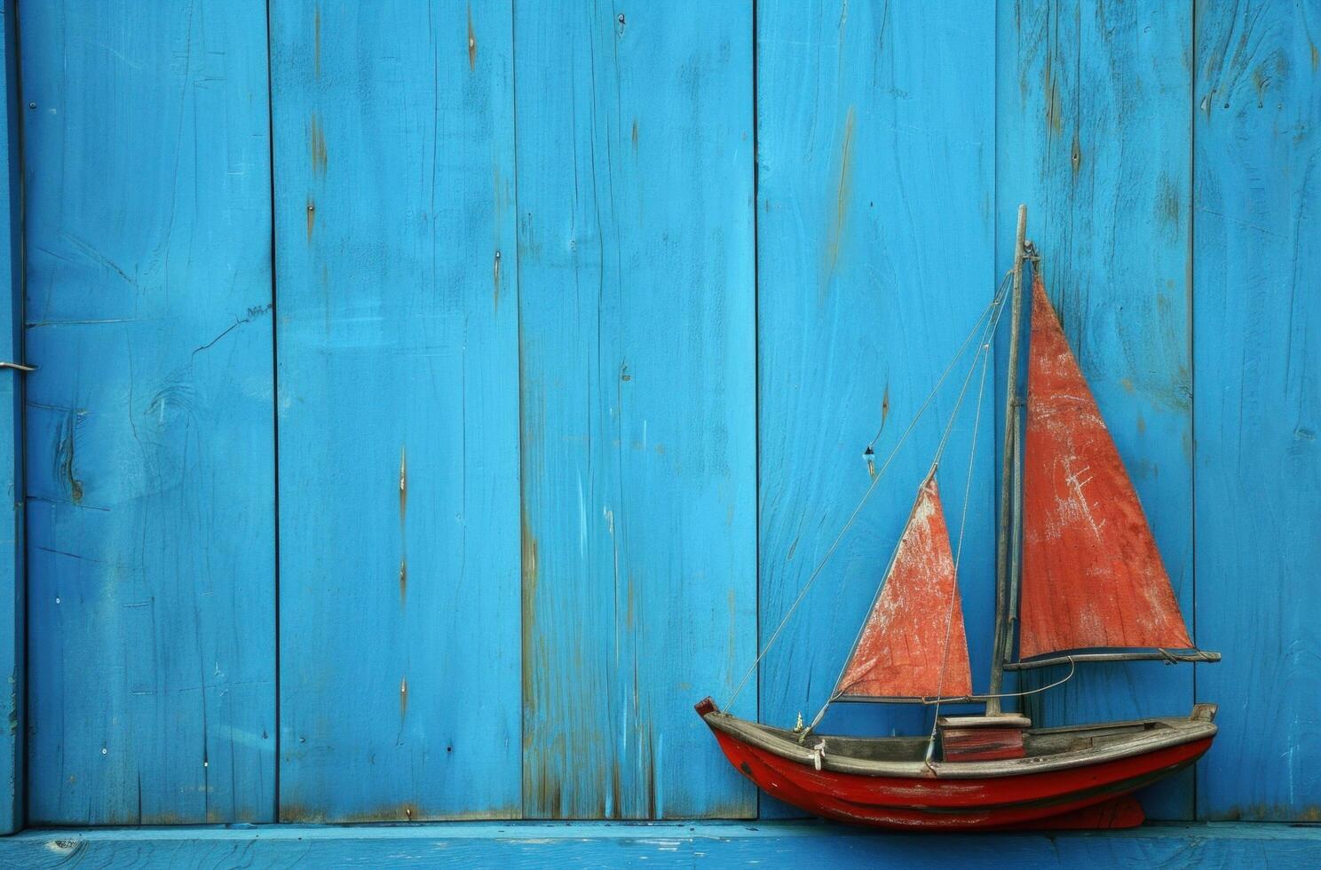 AI generated the boat sails behind the blue wall photo