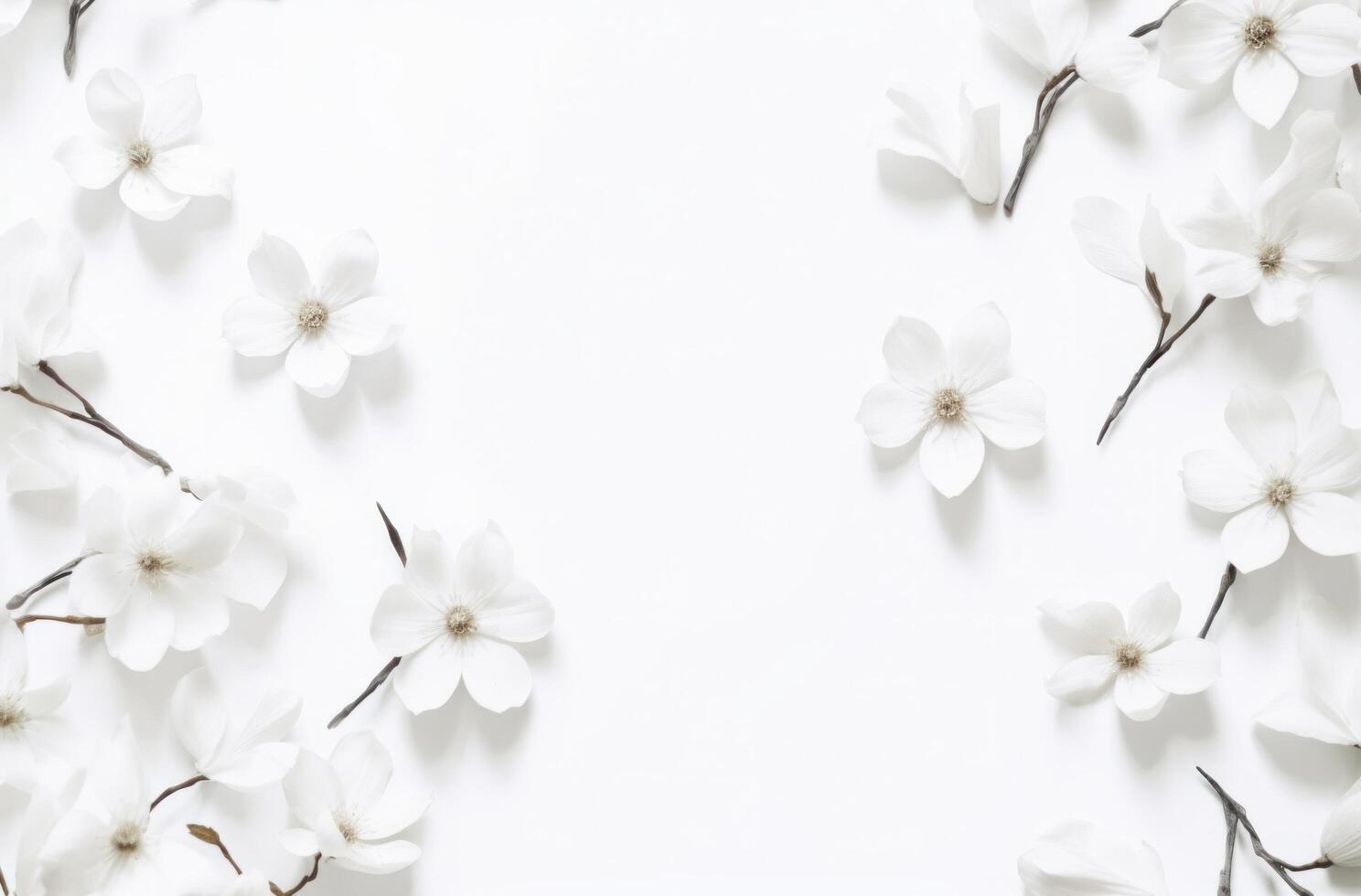 AI generated white leaves and flowers on a white background photo