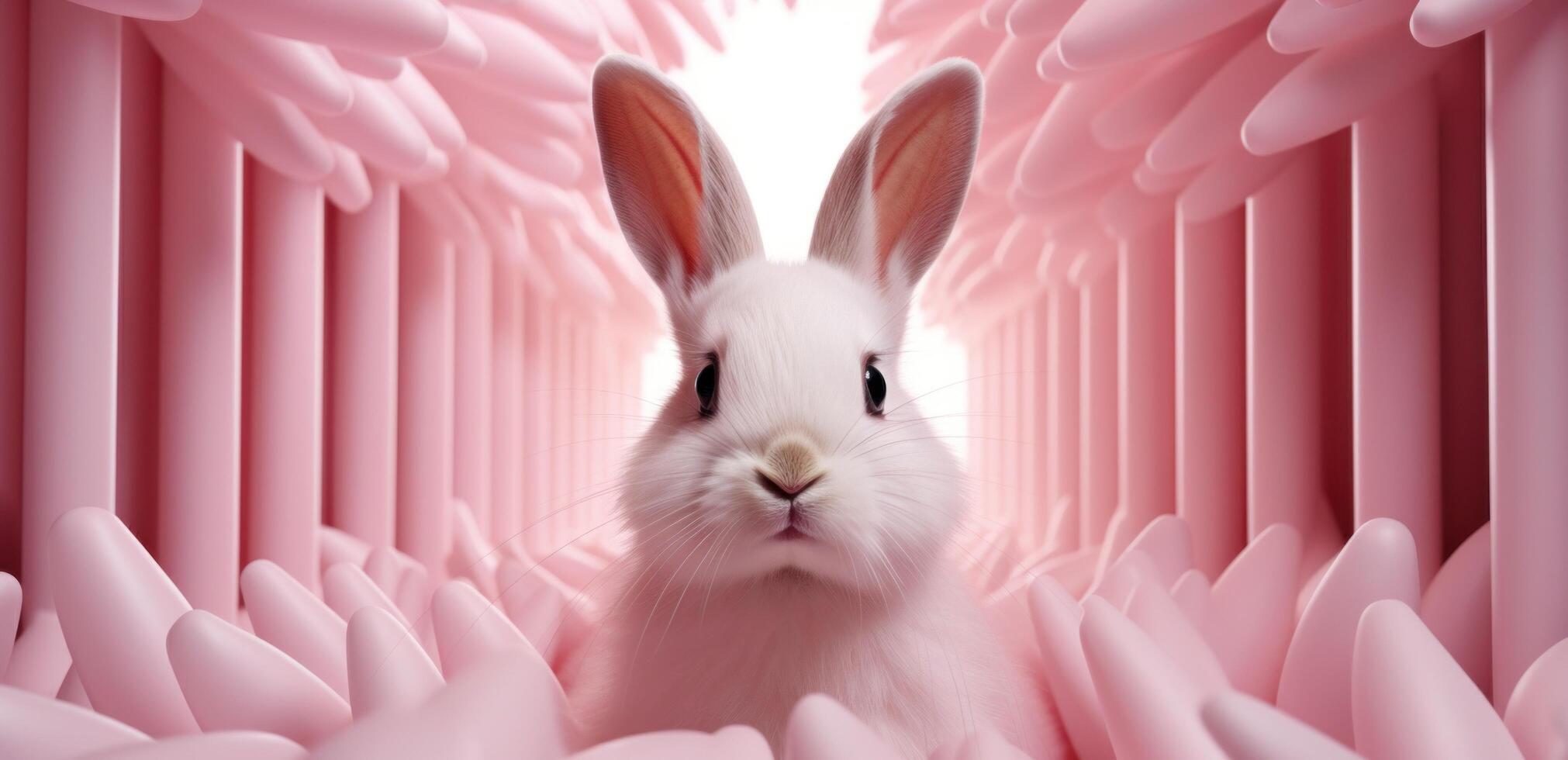 AI generated the bunny pops out of the hole in pink, photo