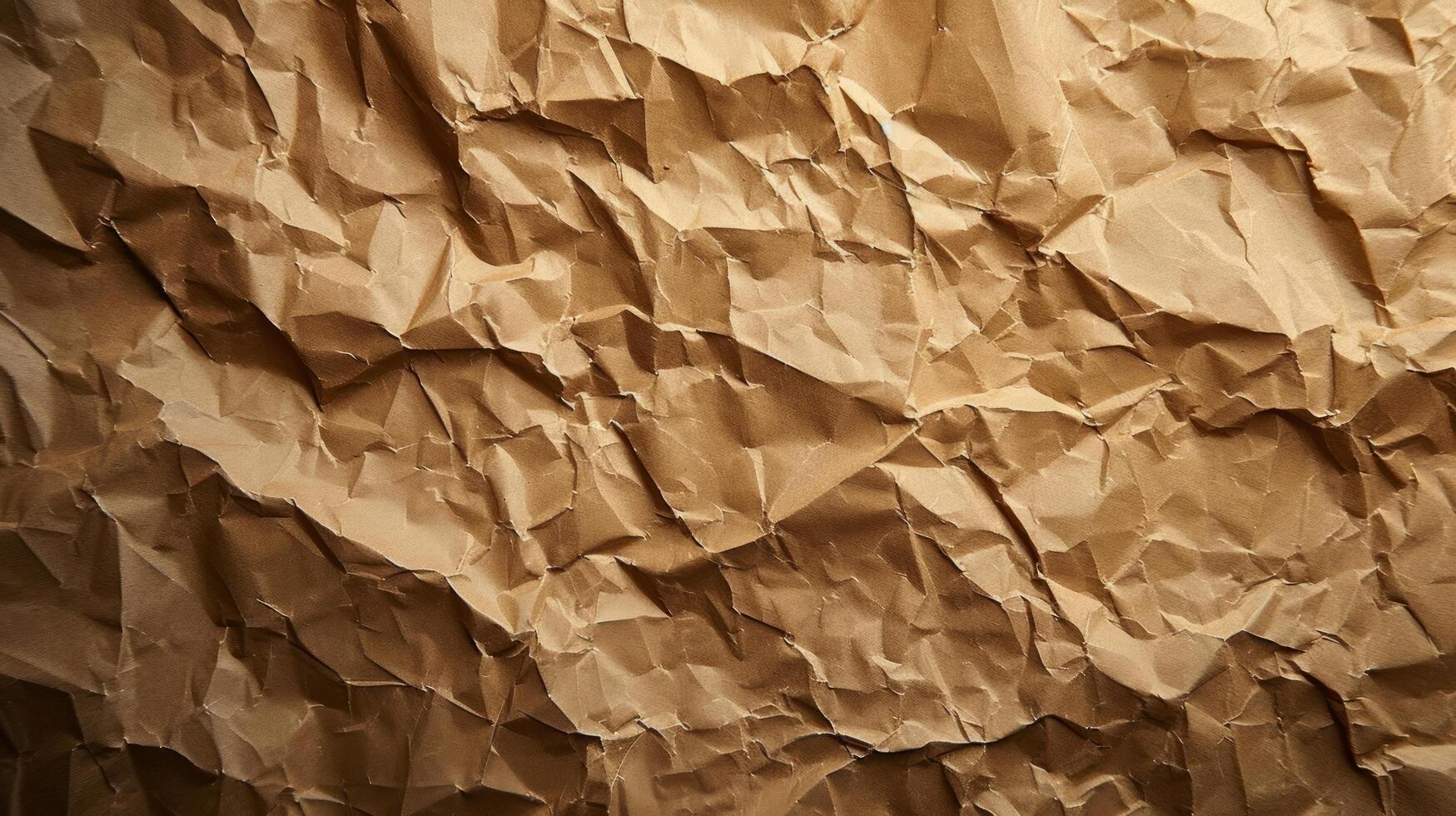 AI generated abstract background made of crumpled craft brown paper photo