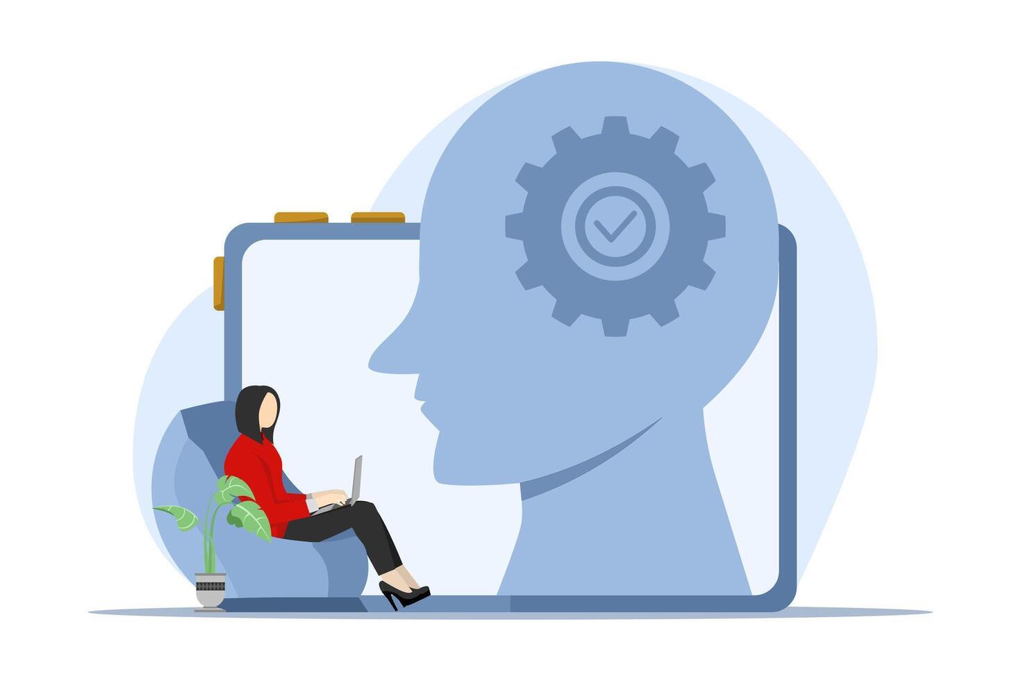 Concept of success and self-improvement. Education and personal growth concept. Independent character learning, self-development, and receiving awards. Flat vector illustration on white background.