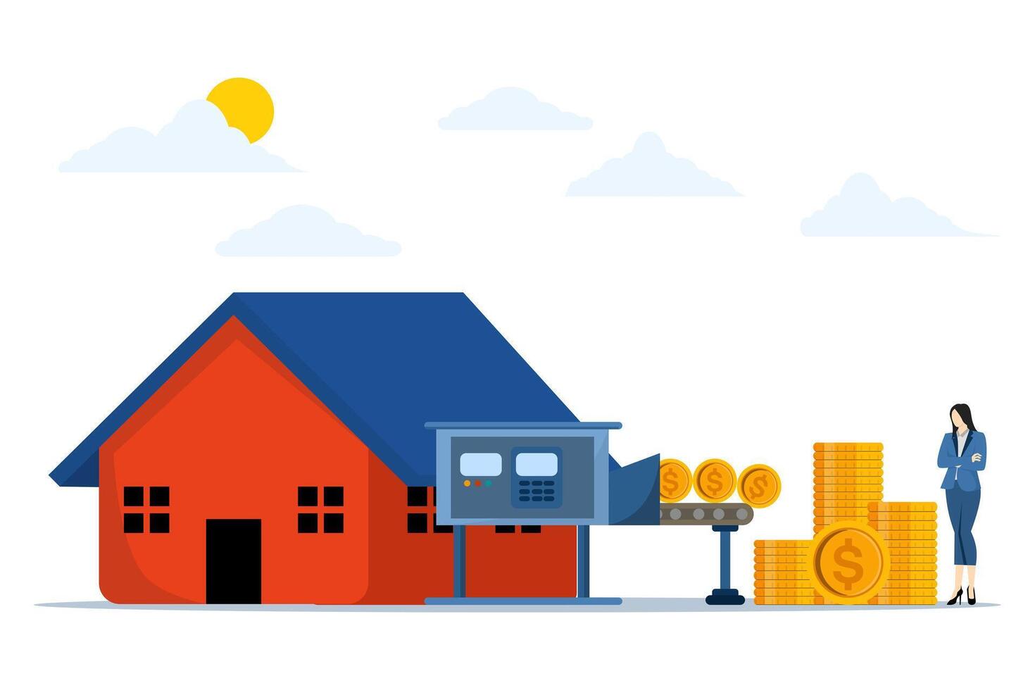 rich businessman getting money flow from renting a house, Concept of Making money from renting or selling a house, real estate or property investment, real estate income or real estate profit making. vector