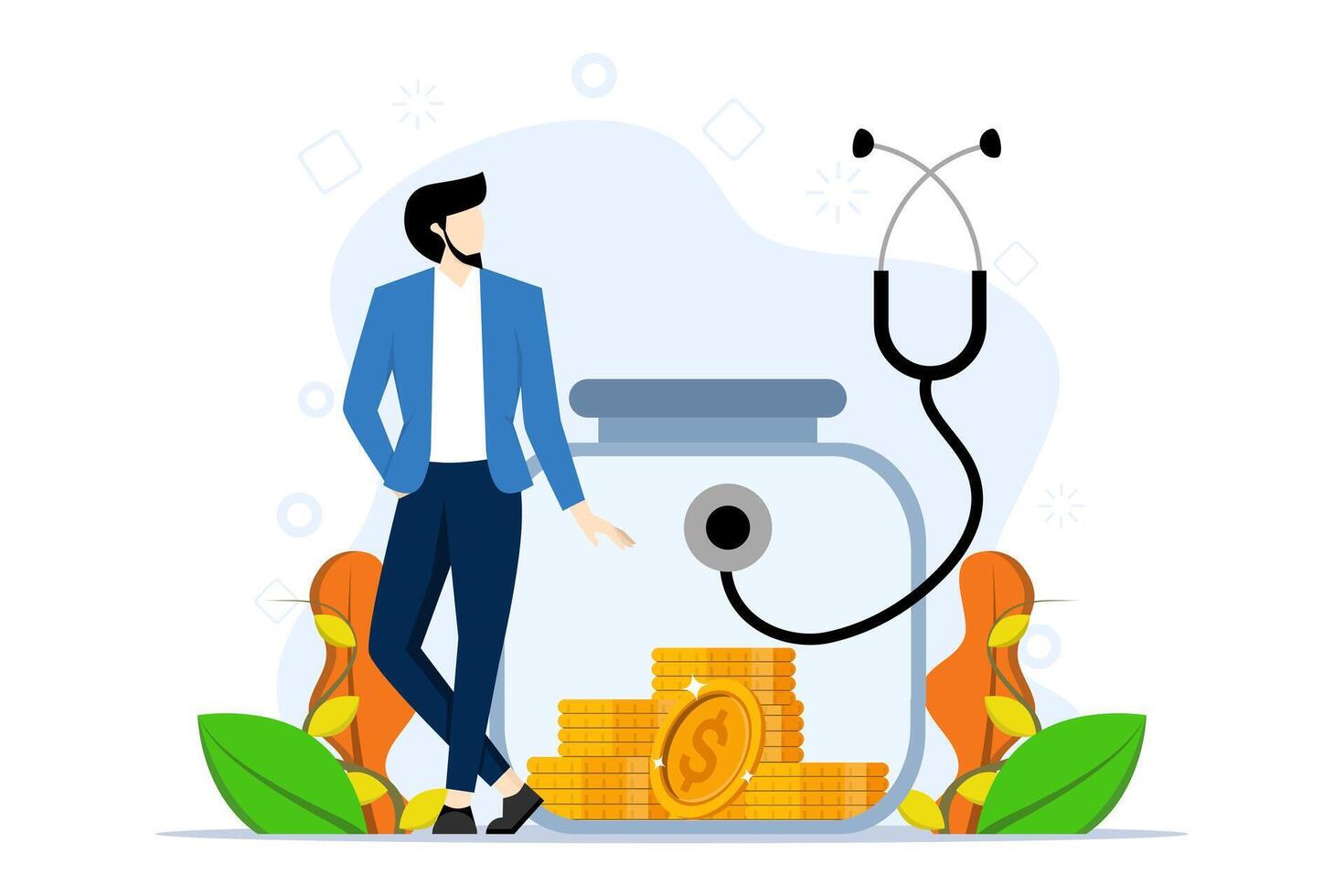 Investment concept. savings and savings growth, investing money for self-development, health and savings. financial management. Flat Vector Illustration on white background.