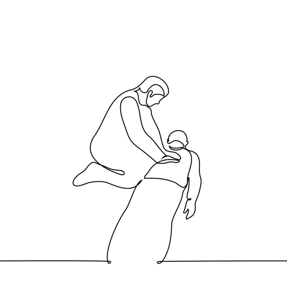 man doing chest compressions to a lying person - one line drawing vector. concept first aid vector