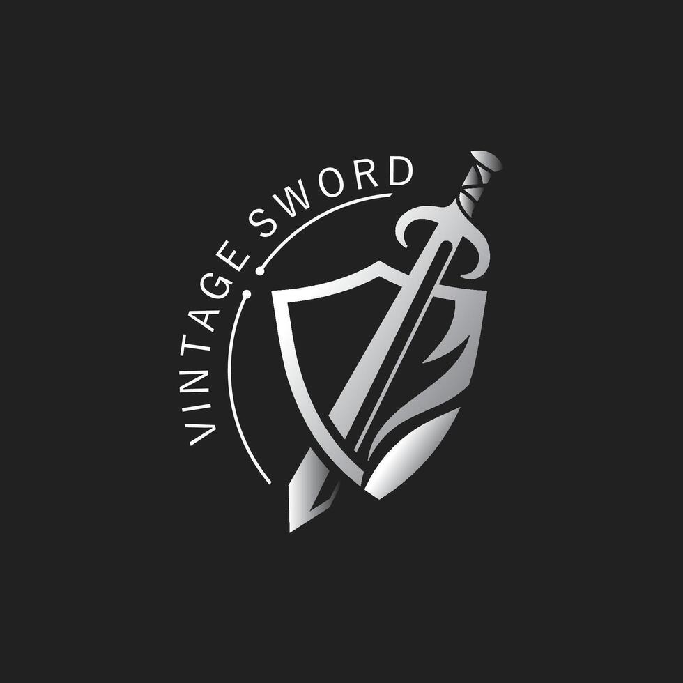Sword vintage logo design. illustration sword element, can be used as logotype, icon, template coat of arms concept vector