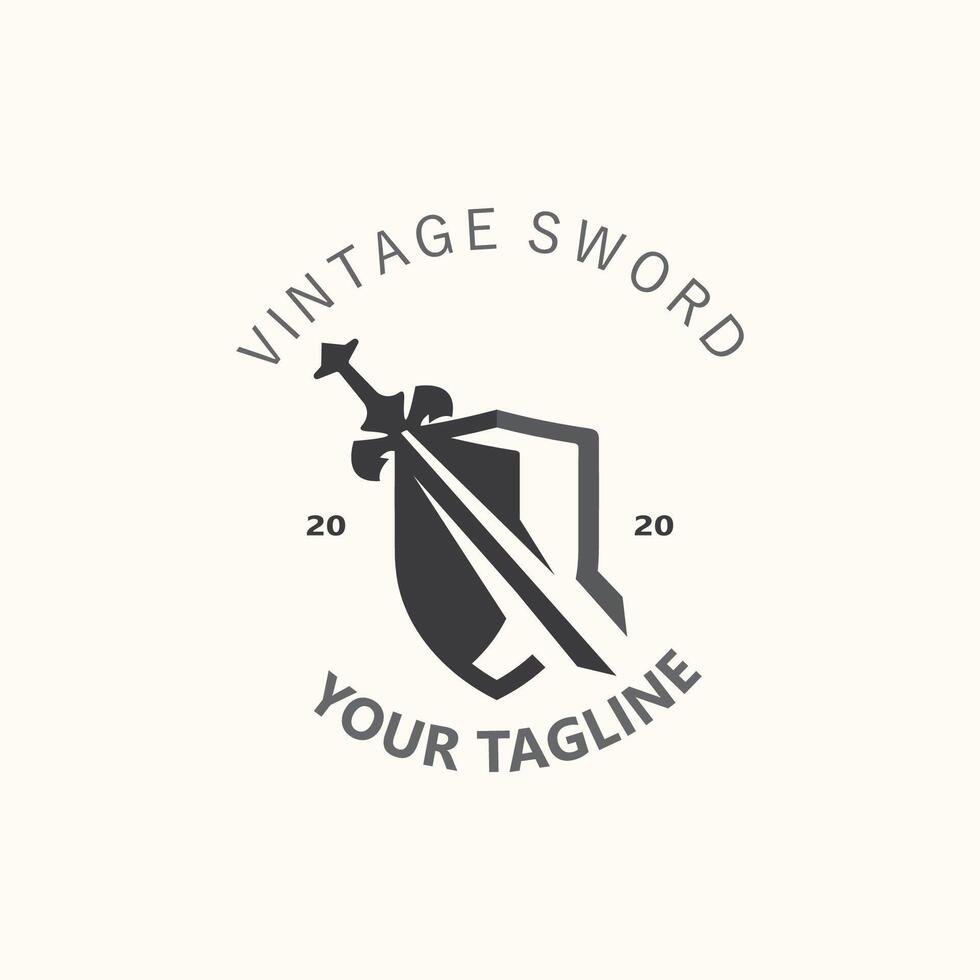 Sword vintage logo design. illustration sword element, can be used as logotype, icon, template coat of arms concept vector