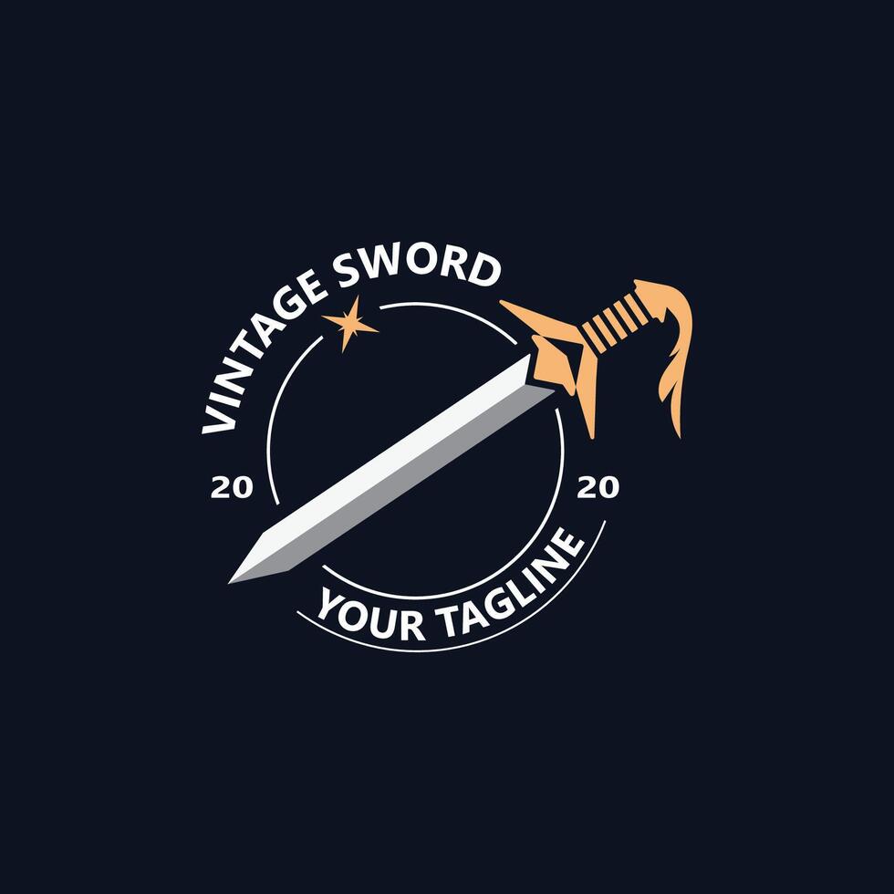 Sword vintage logo design. illustration sword element, can be used as logotype, icon, template coat of arms concept vector