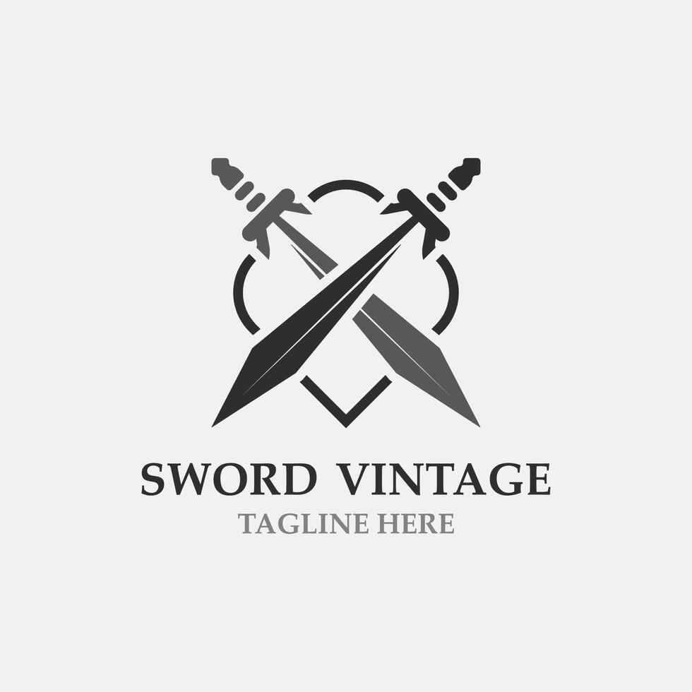 Sword vintage logo design. illustration sword element, can be used as logotype, icon, template coat of arms concept vector