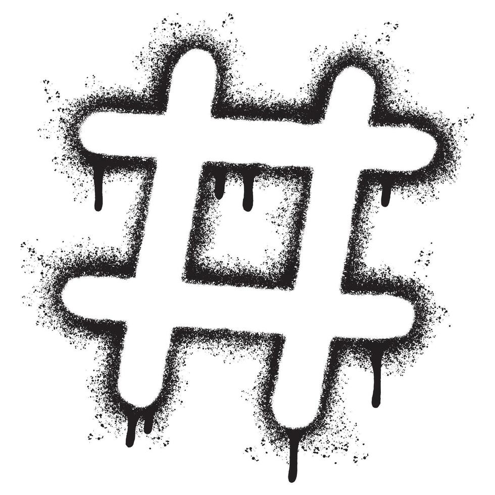 Spray Painted Graffiti hashtag icon Sprayed isolated with a white background. graffiti hash tag with over spray in black over white. Vector illustration.
