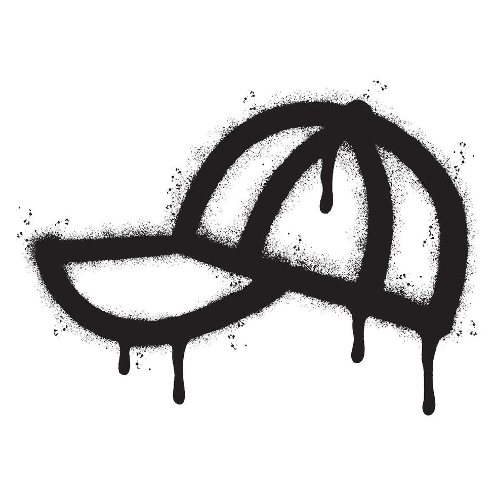 Spray Painted Graffiti hat icon Sprayed isolated with a white background. graffiti hat symbol with over spray in black over white. vector