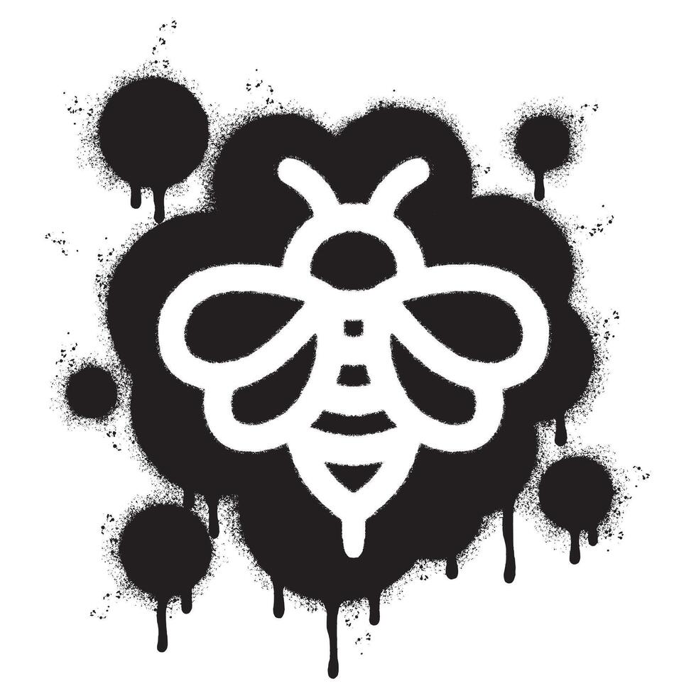 Spray Painted Graffiti bee icon Sprayed isolated with a white background. graffiti bee symbol with over spray in black over white. Vector illustration.