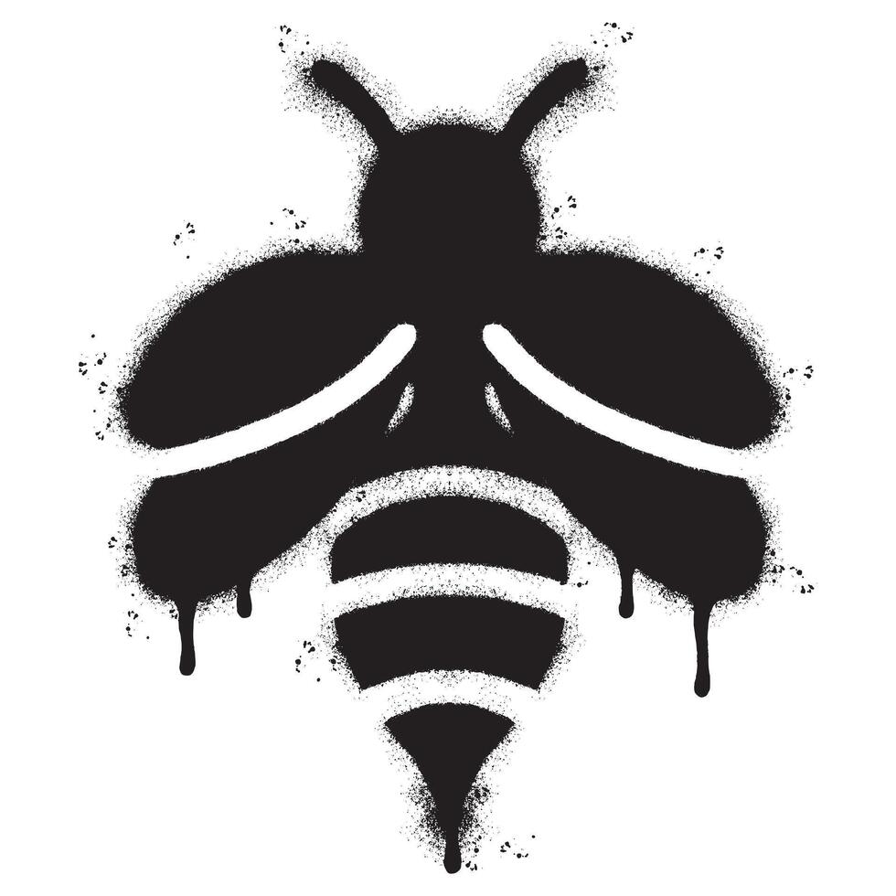 Spray Painted Graffiti bee icon Sprayed isolated with a white background. graffiti bee symbol with over spray in black over white. Vector illustration.