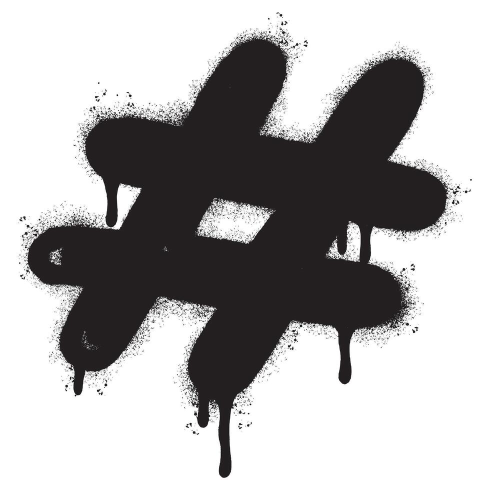 Spray Painted Graffiti hashtag icon Sprayed isolated with a white background. graffiti hash tag with over spray in black over white. Vector illustration.