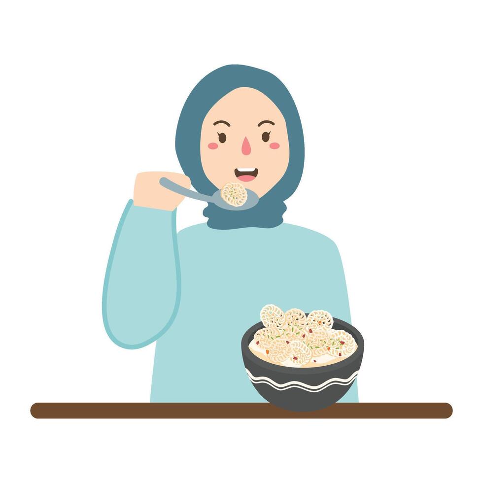 people eating seblak bandung concept illustration vector