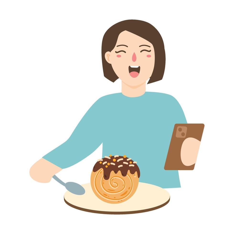 people eating croissant bomboloni concept illustration vector