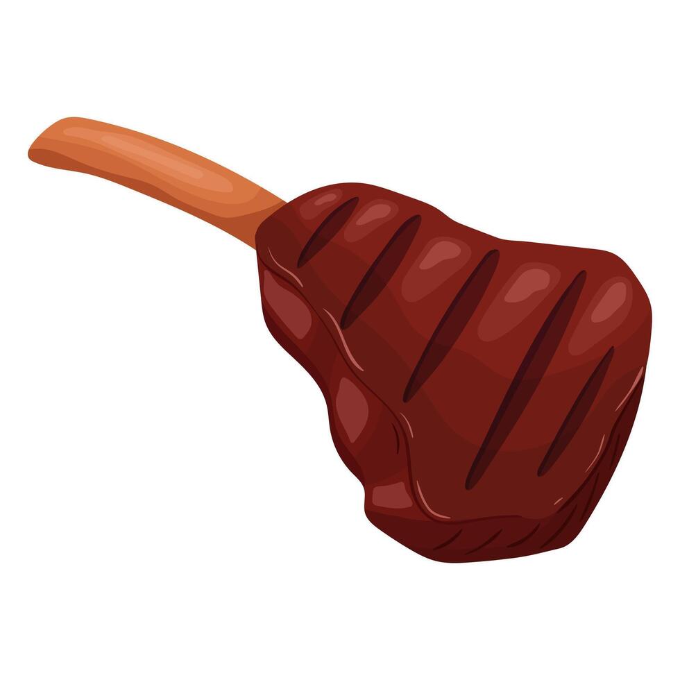 Grilled meat on the bone, steak. Vector illustration on a white background.