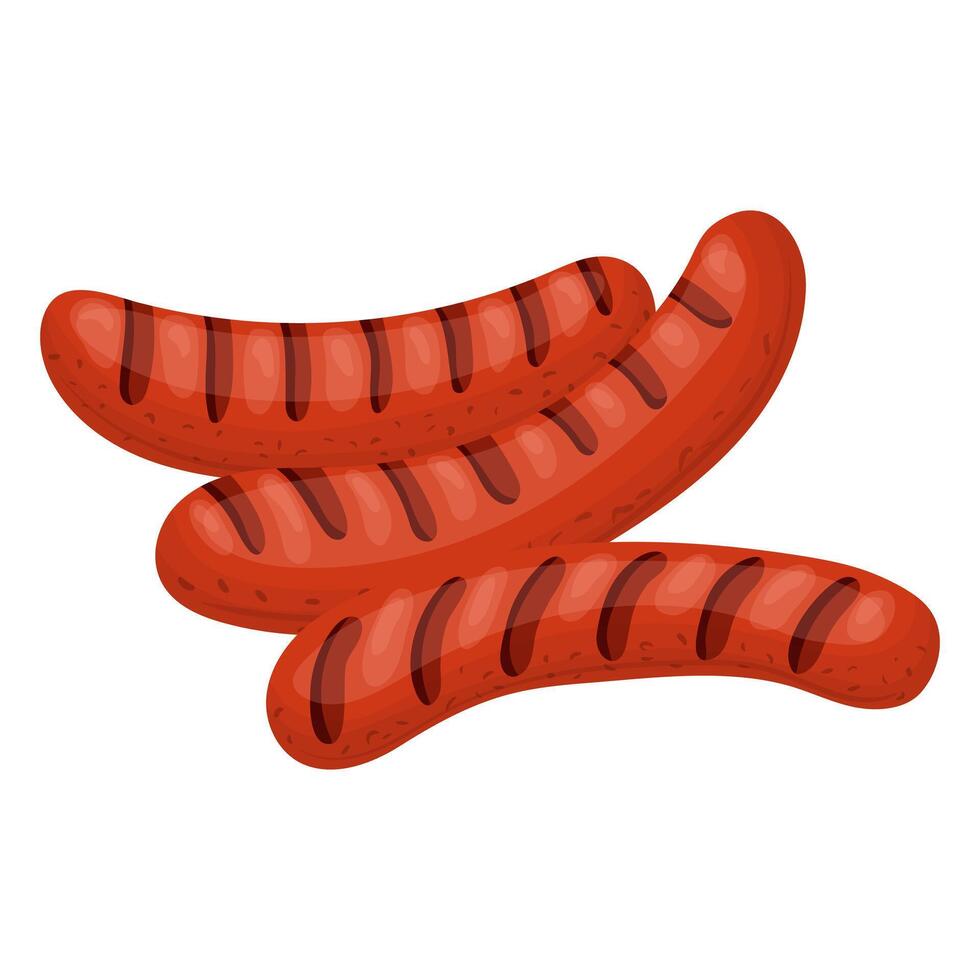 Grilled sausages. Vector illustration on a white background.