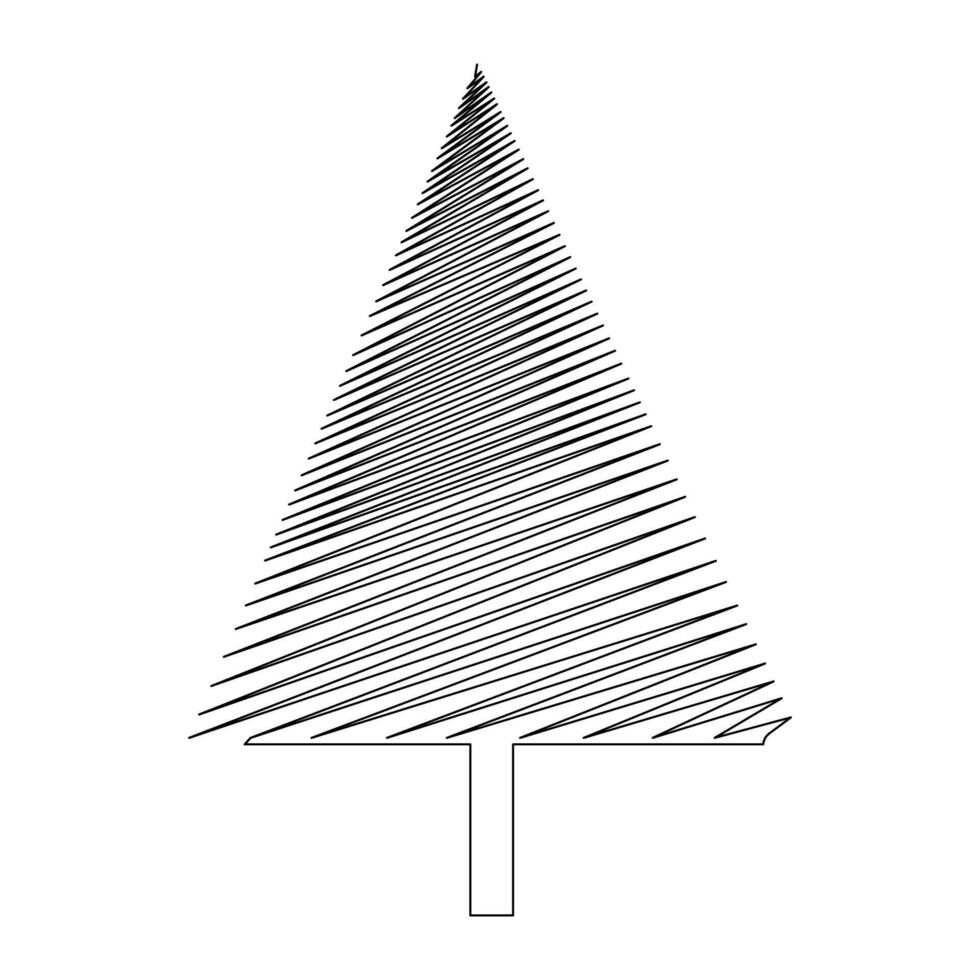 Vector continuous one line drawing of Christmas tree isolated on white background and minimal art illustration