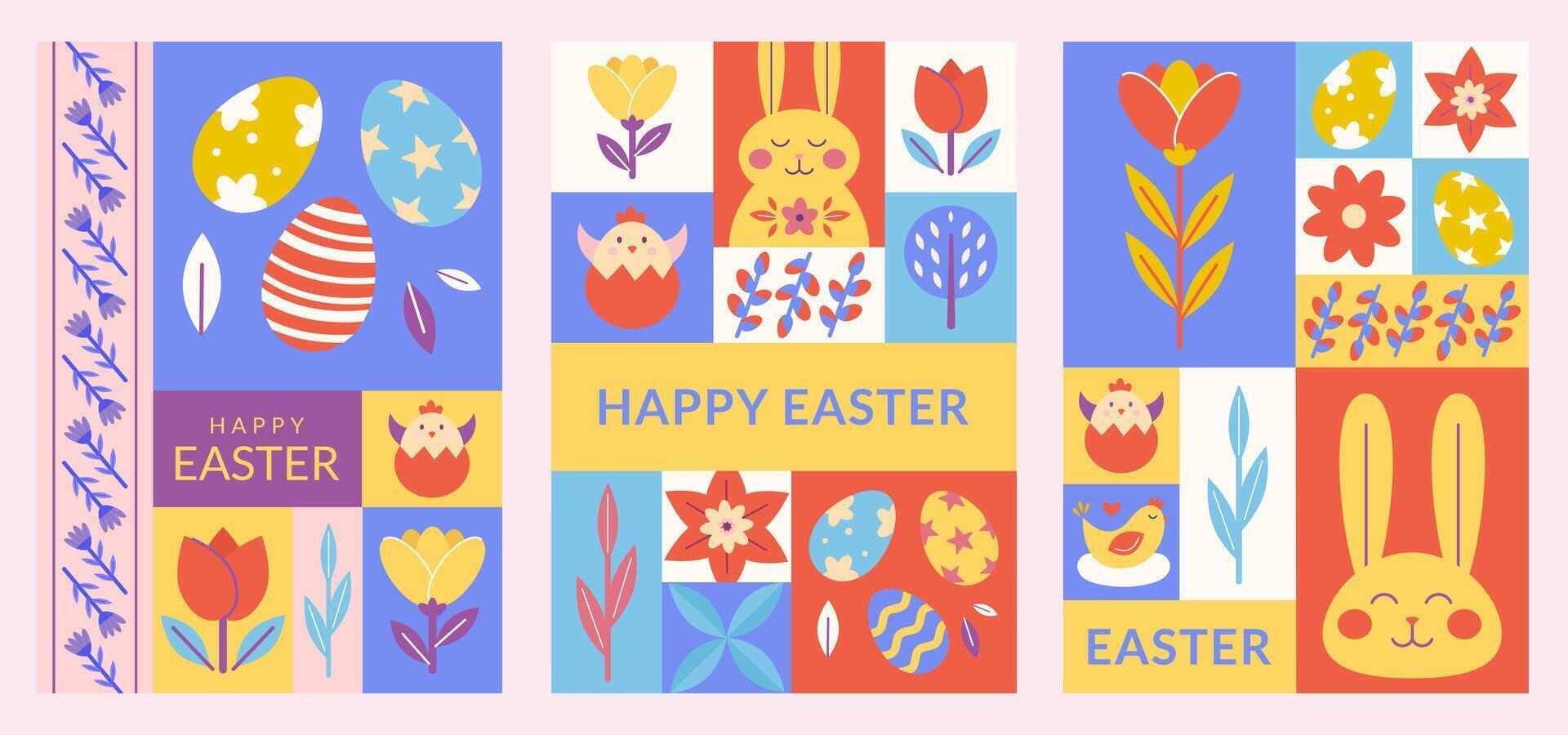 Pascua de Resurrección fiesta vertical póster conjunto en geométrico minimalista diseño vector