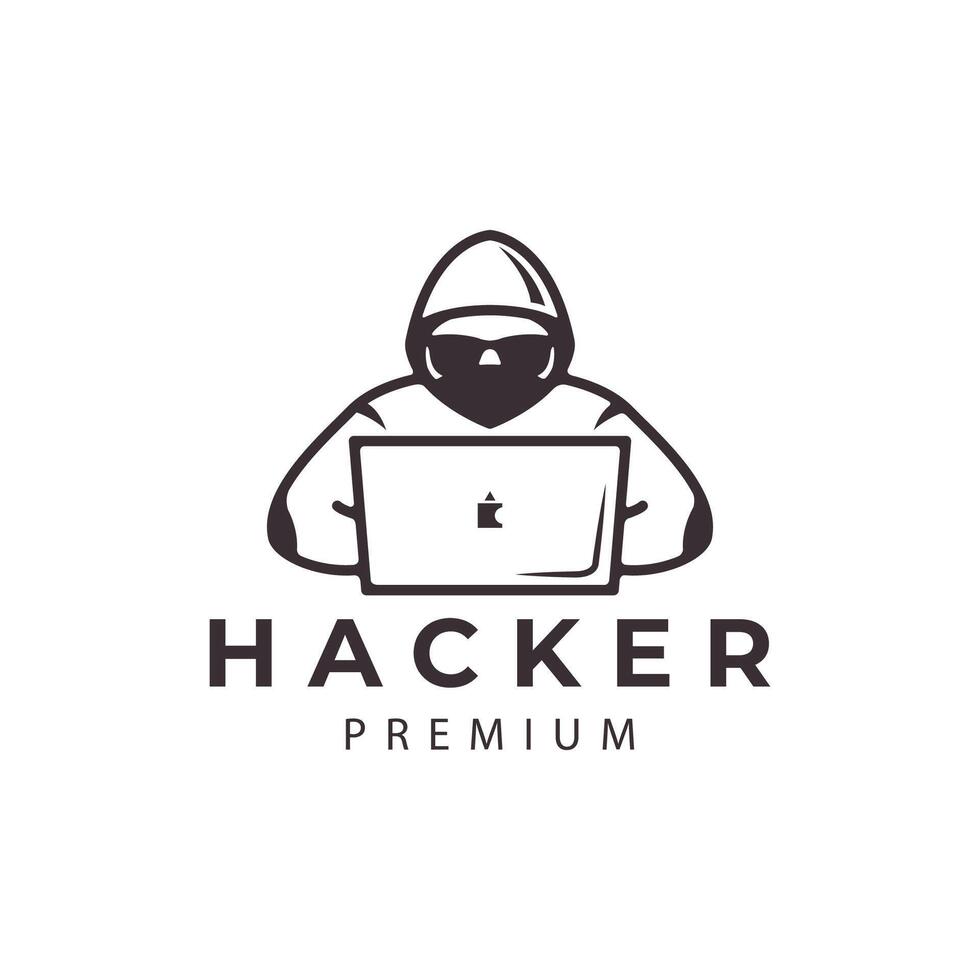 creative hacker with laptop and computer icon logo template design vector illustration