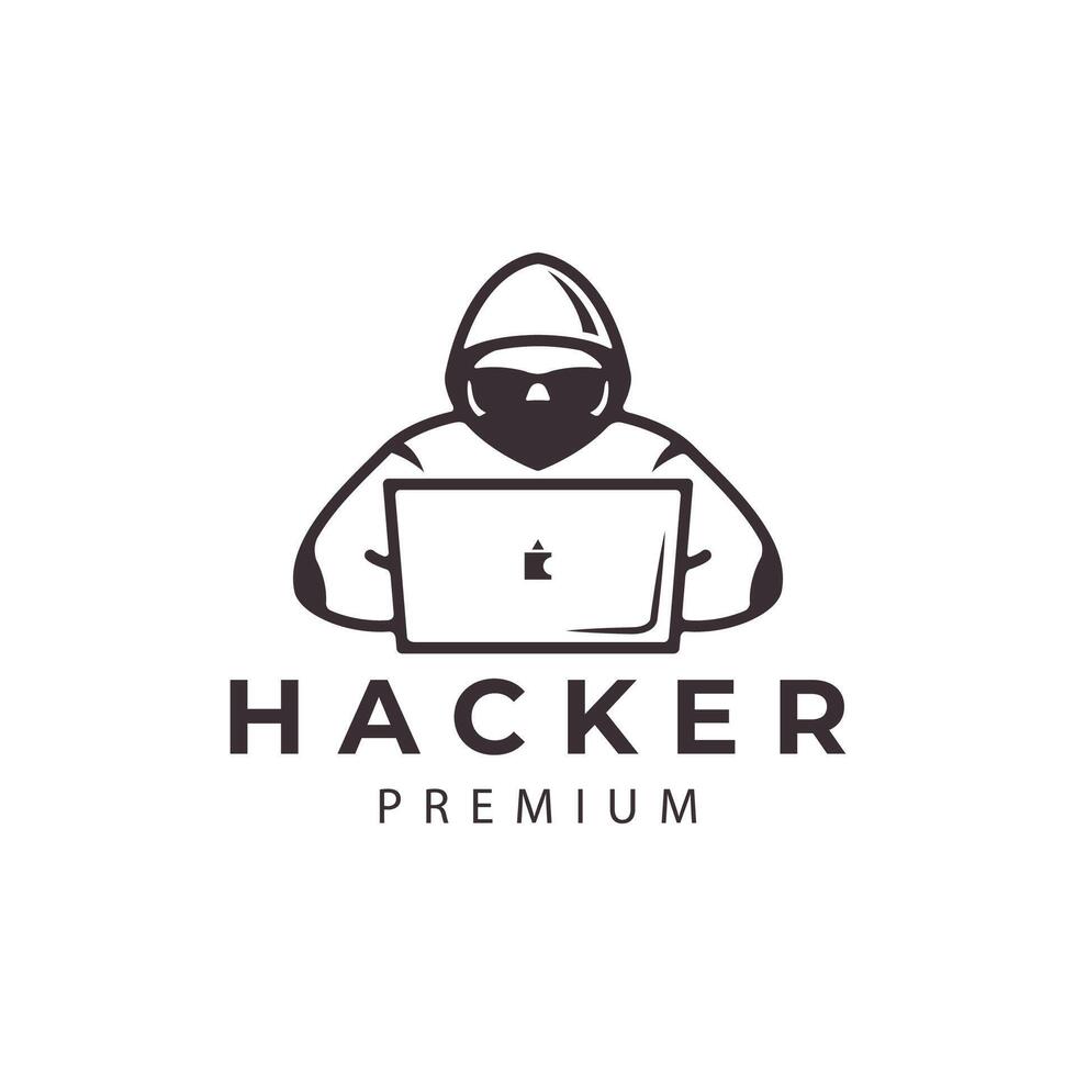 creativo hacker con ordenador portátil y computadora icono logo modelo diseño vector ilustración