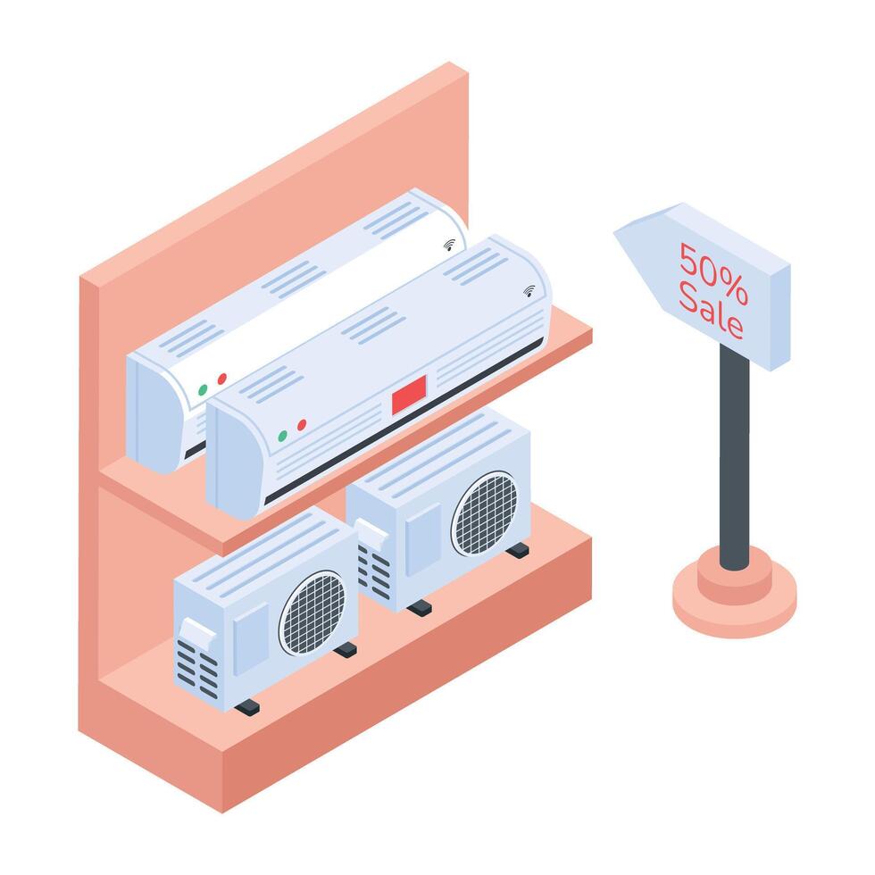Supermarket Shelves Isometric Icon vector