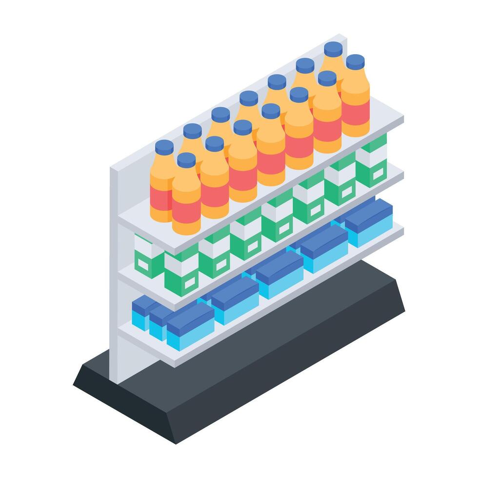 Supermarket Shelves Isometric Icon vector