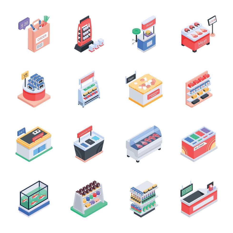 Set of Product Showcases Isometric Icons vector