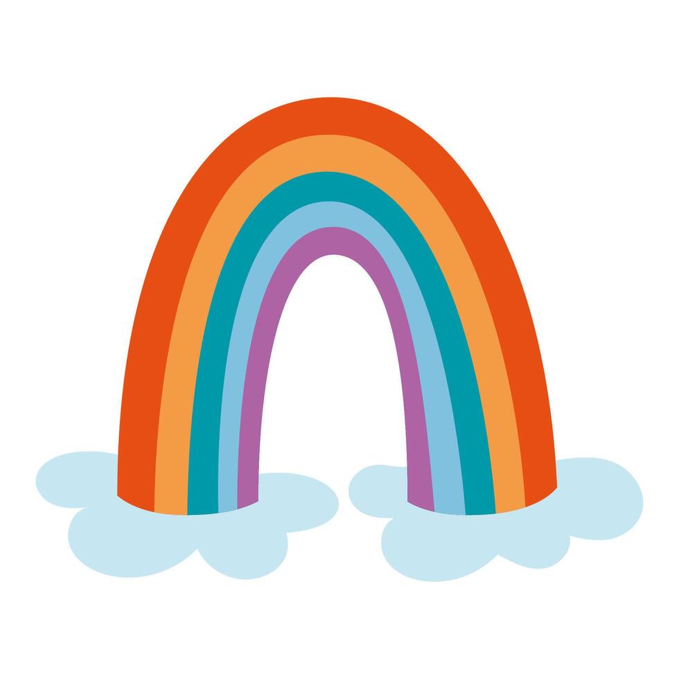 Color Rainbow With Clouds, cartoon style. Trendy modern vector illustration isolated on white background, hand drawn, flat