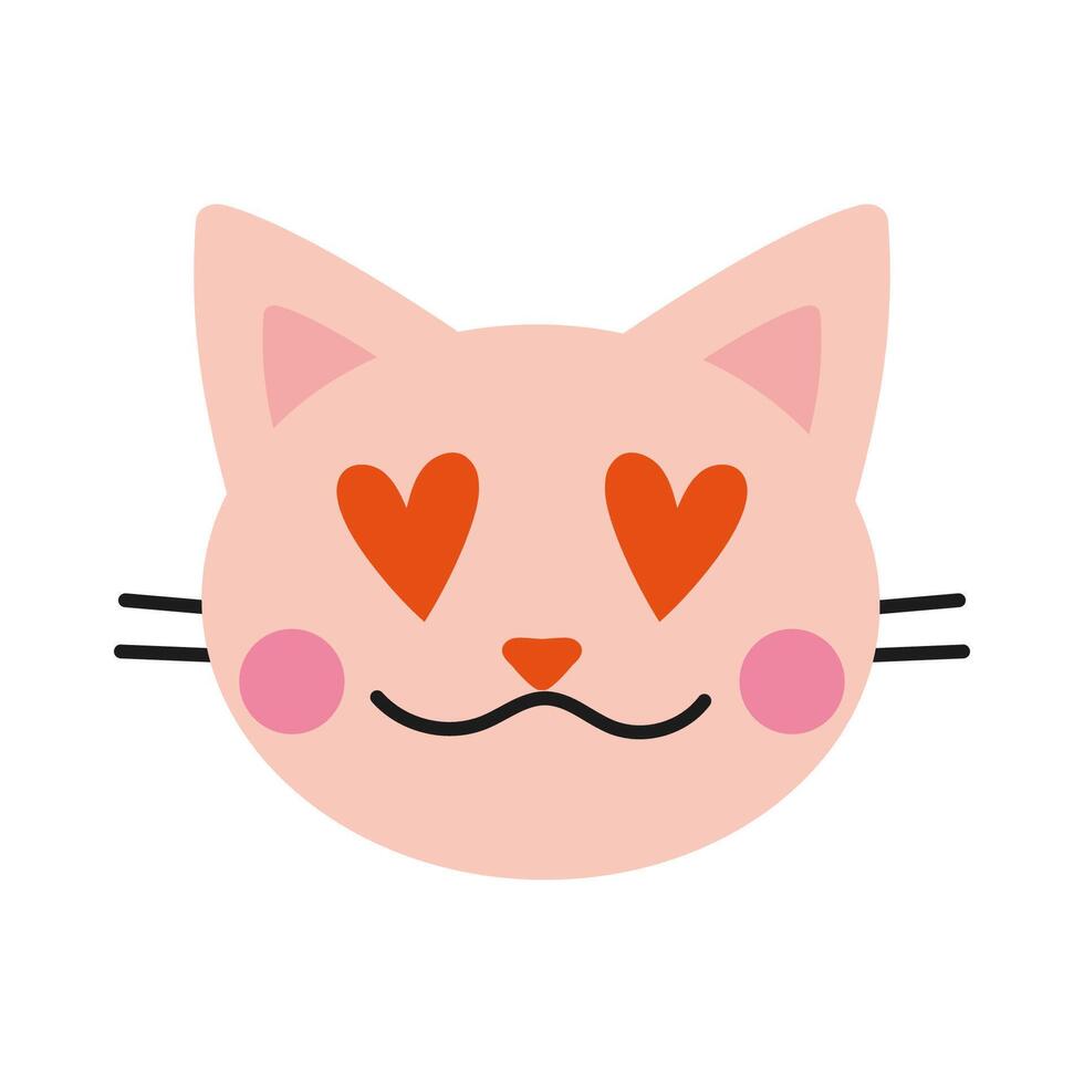 el bozal de un linda gato en amar, dibujos animados estilo. San Valentín día concepto. de moda moderno vector ilustración aislado en blanco fondo, mano dibujado, plano