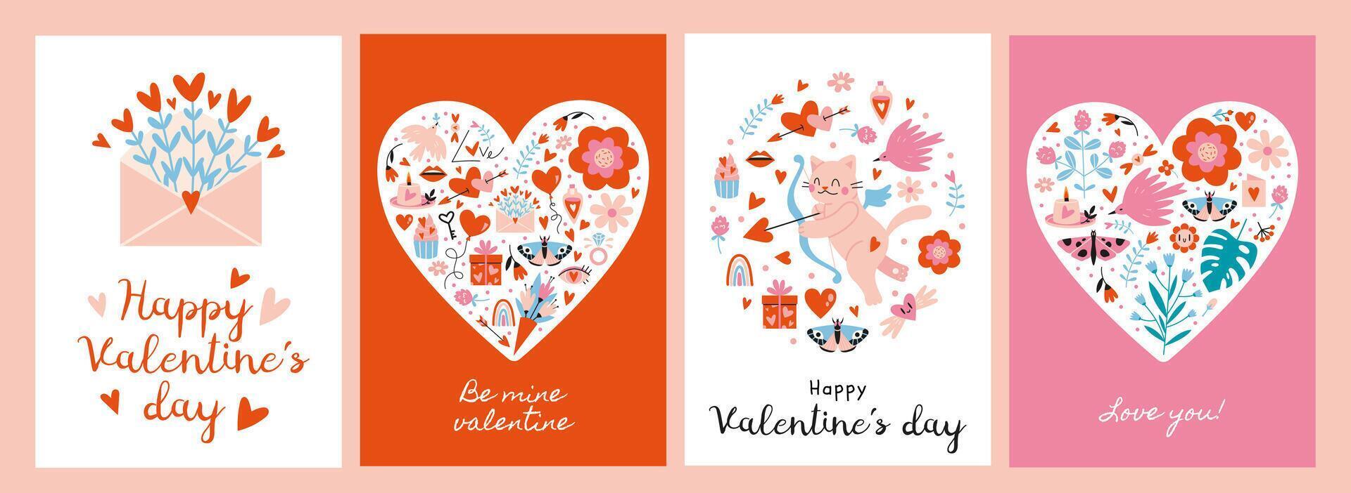 valentines cards set vector