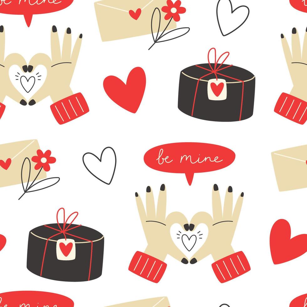 Seamless valentines day pattern with gift boxes and envelopes vector