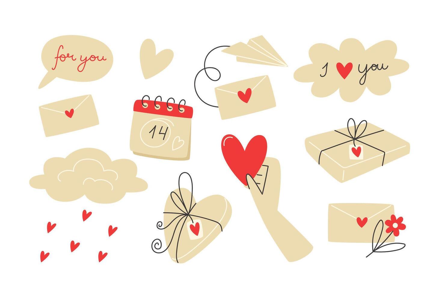 conjunto de San Valentín día elementos en plano estilo vector