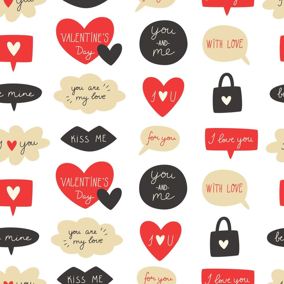 Seamless pattern with messages for Valentine's Day vector
