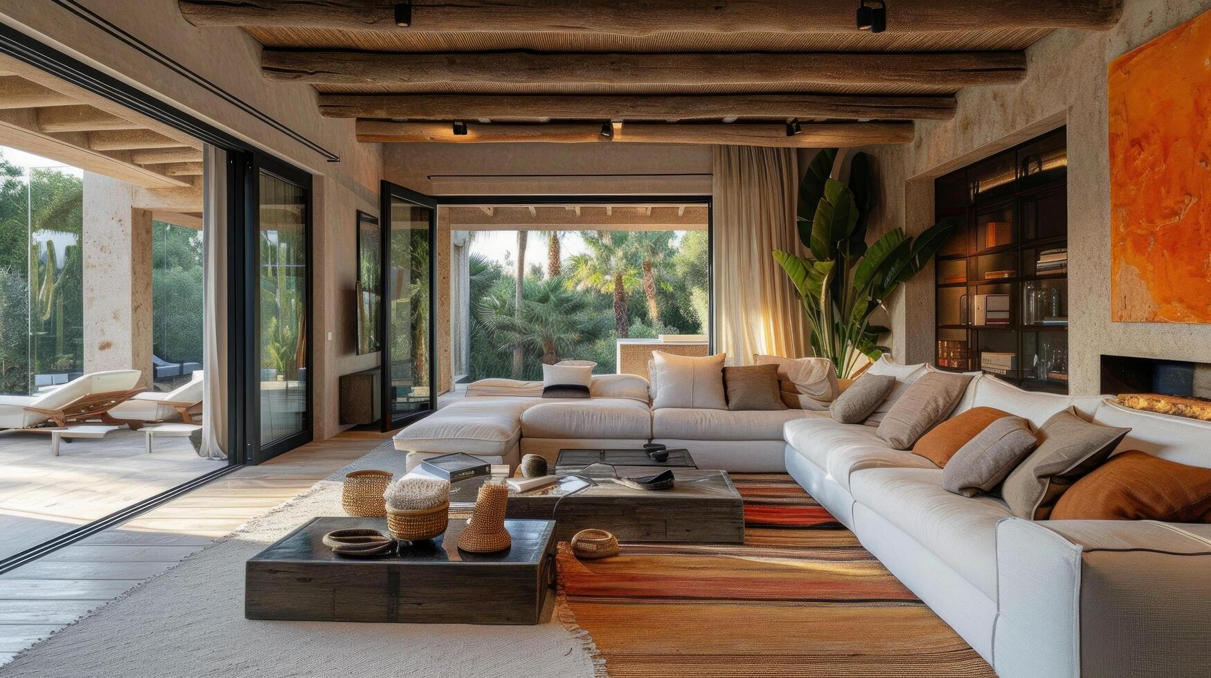 AI generated Modern interior of a Spanish villa made of natural materials photo