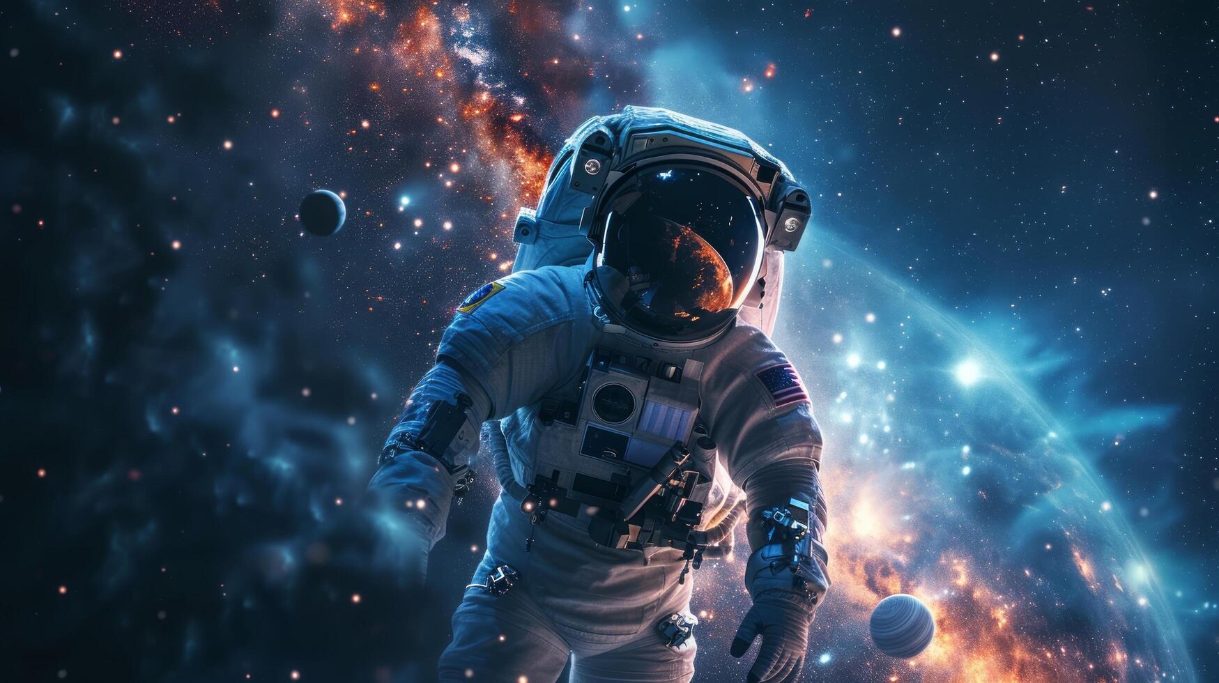 ai generado el astronauta es fotografiado con el lechoso camino en el antecedentes foto