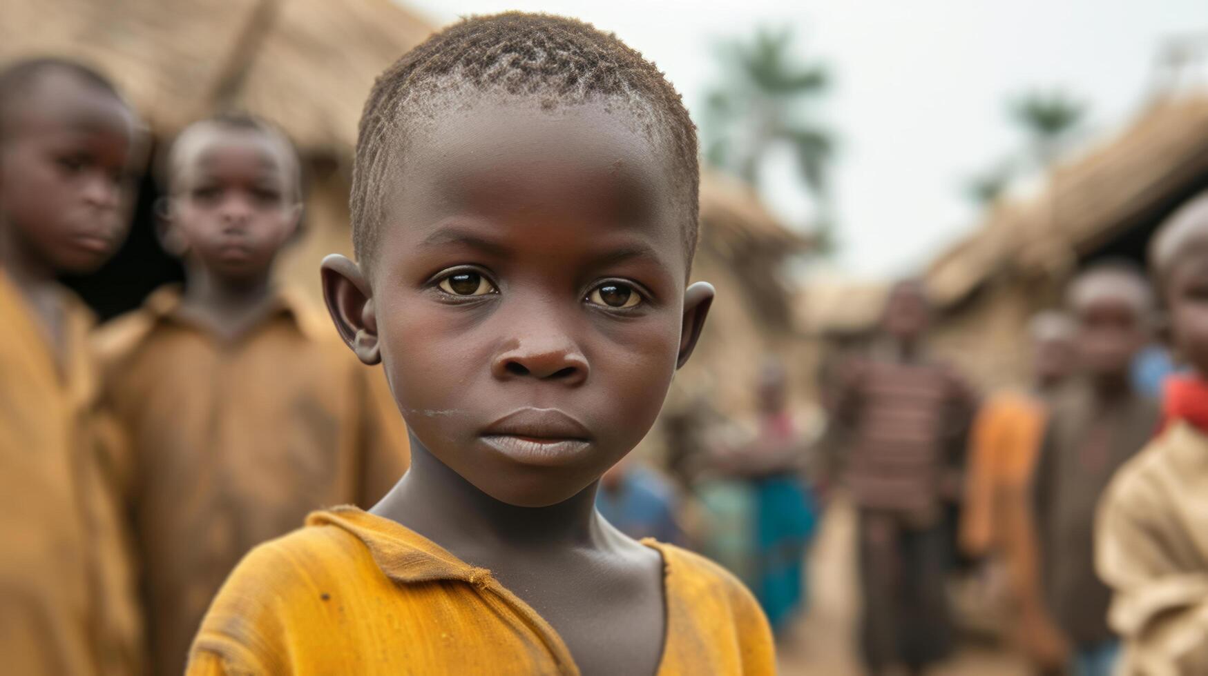 AI generated several poor African boys in a poor African village photo