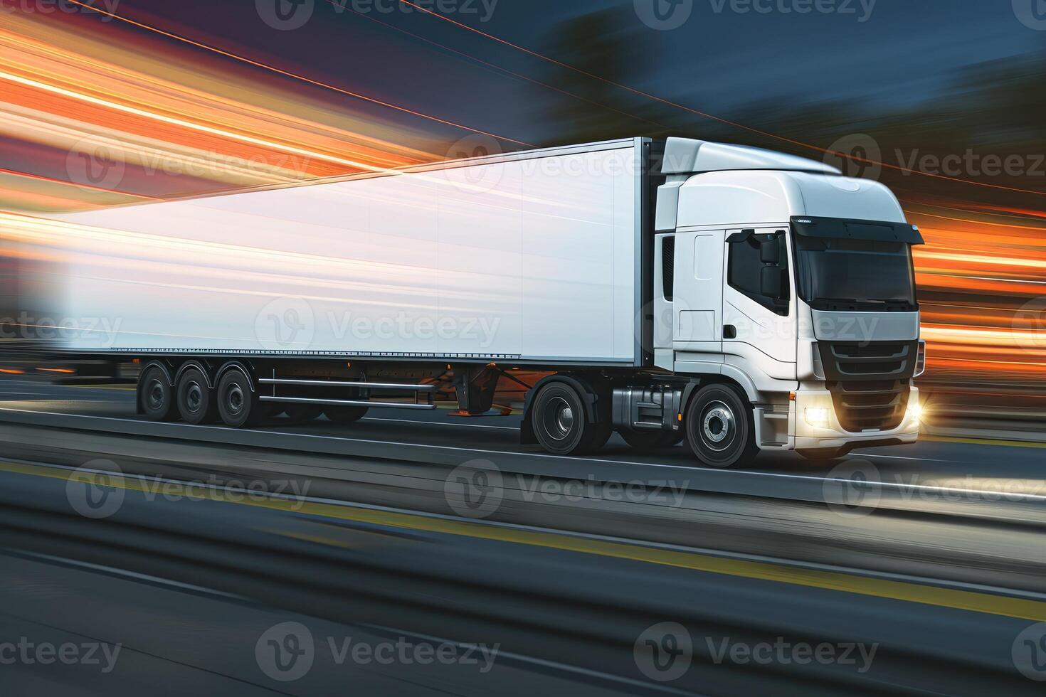 AI generated Truck with container on highway, cargo transportation concept. Fast delivery, blurred motion photo