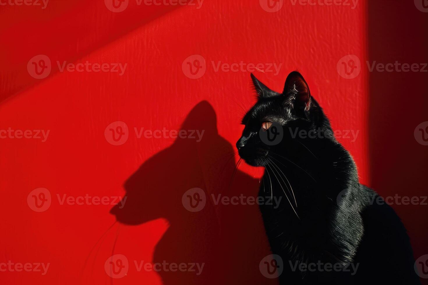 AI generated a black cat on a red background, black and red, stylish art photo