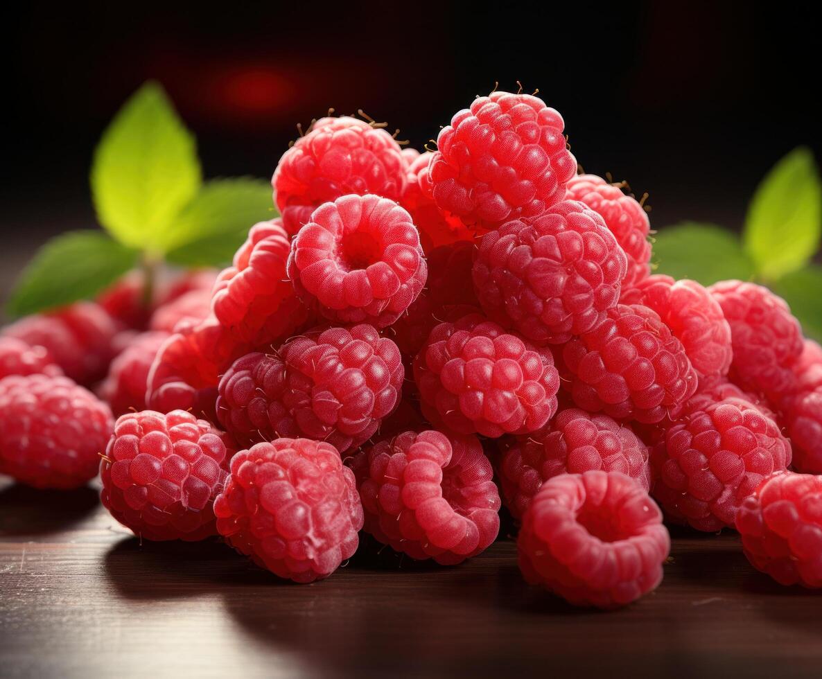AI generated a pile of raspberries with a background, photo