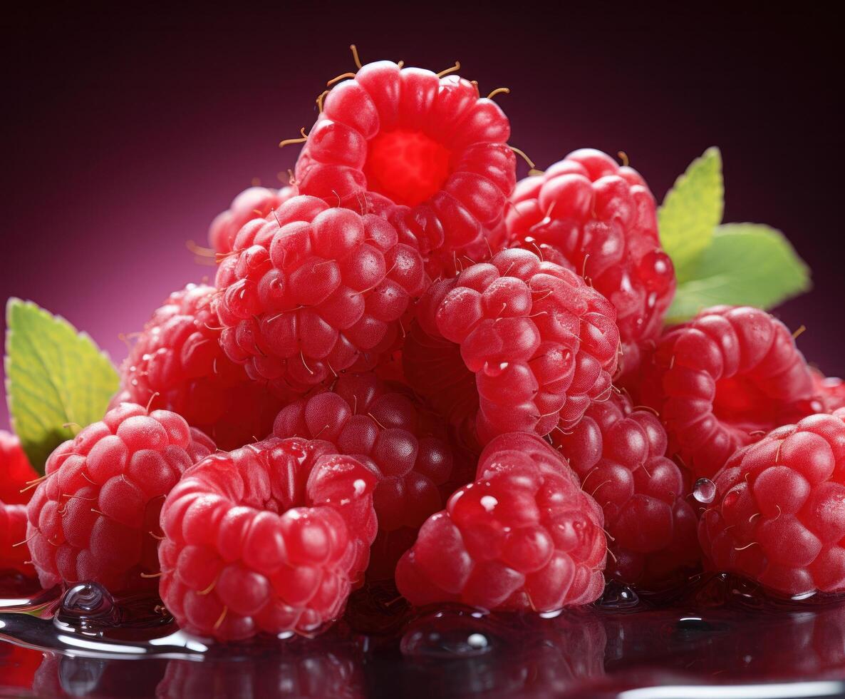 AI generated a pile of raspberries with a background, photo