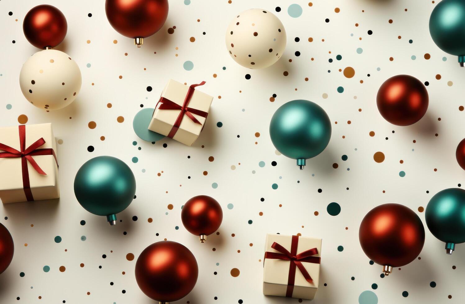 AI generated christmas presents and decorations on a white background, photo
