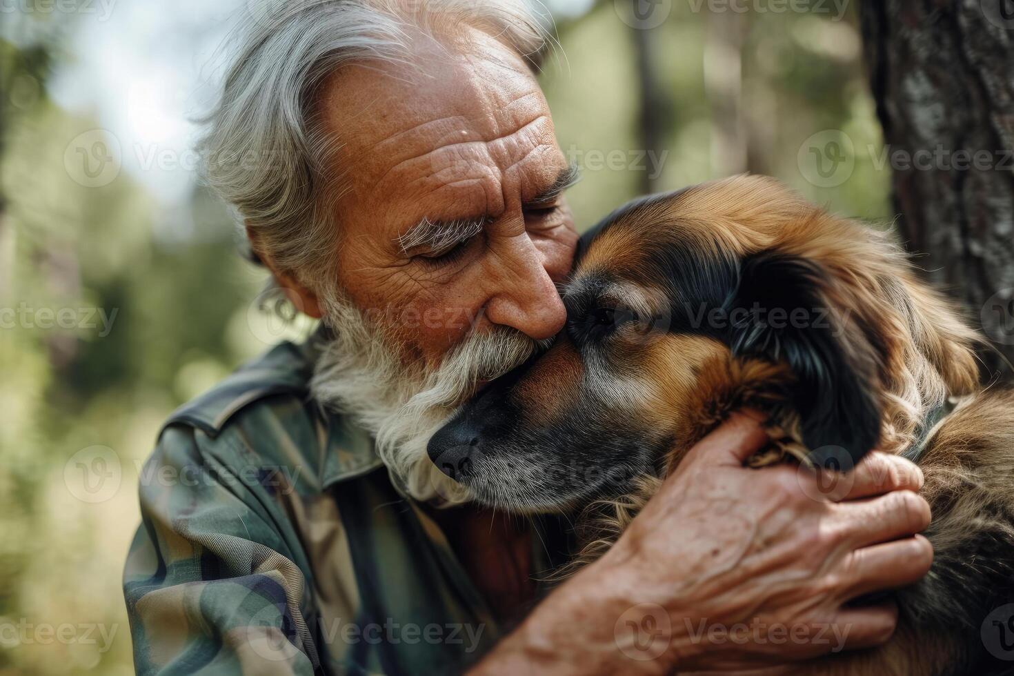 AI generated A portrait of a happy senior older with a dog, The elderly with pet photo